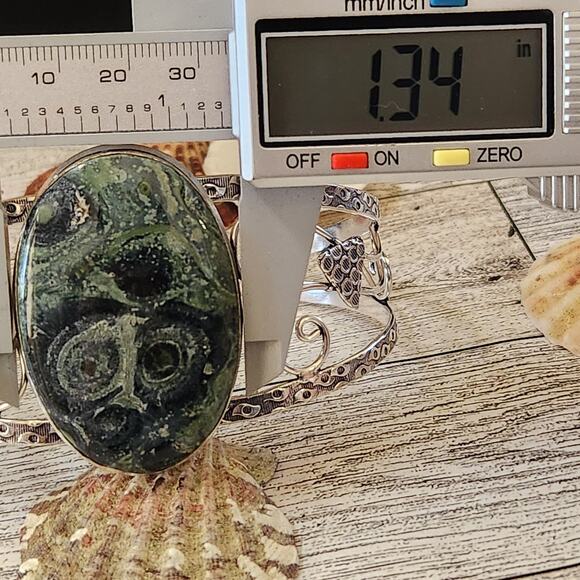 Crocodile Jasper Sterling Silver Cuff Bracelet - Untamed Southwestern Beauty - Picture 6 of 10